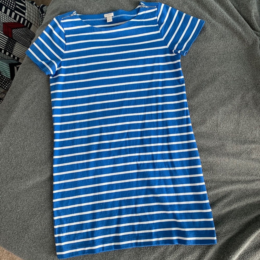 J crew blue and white striped shift dress
